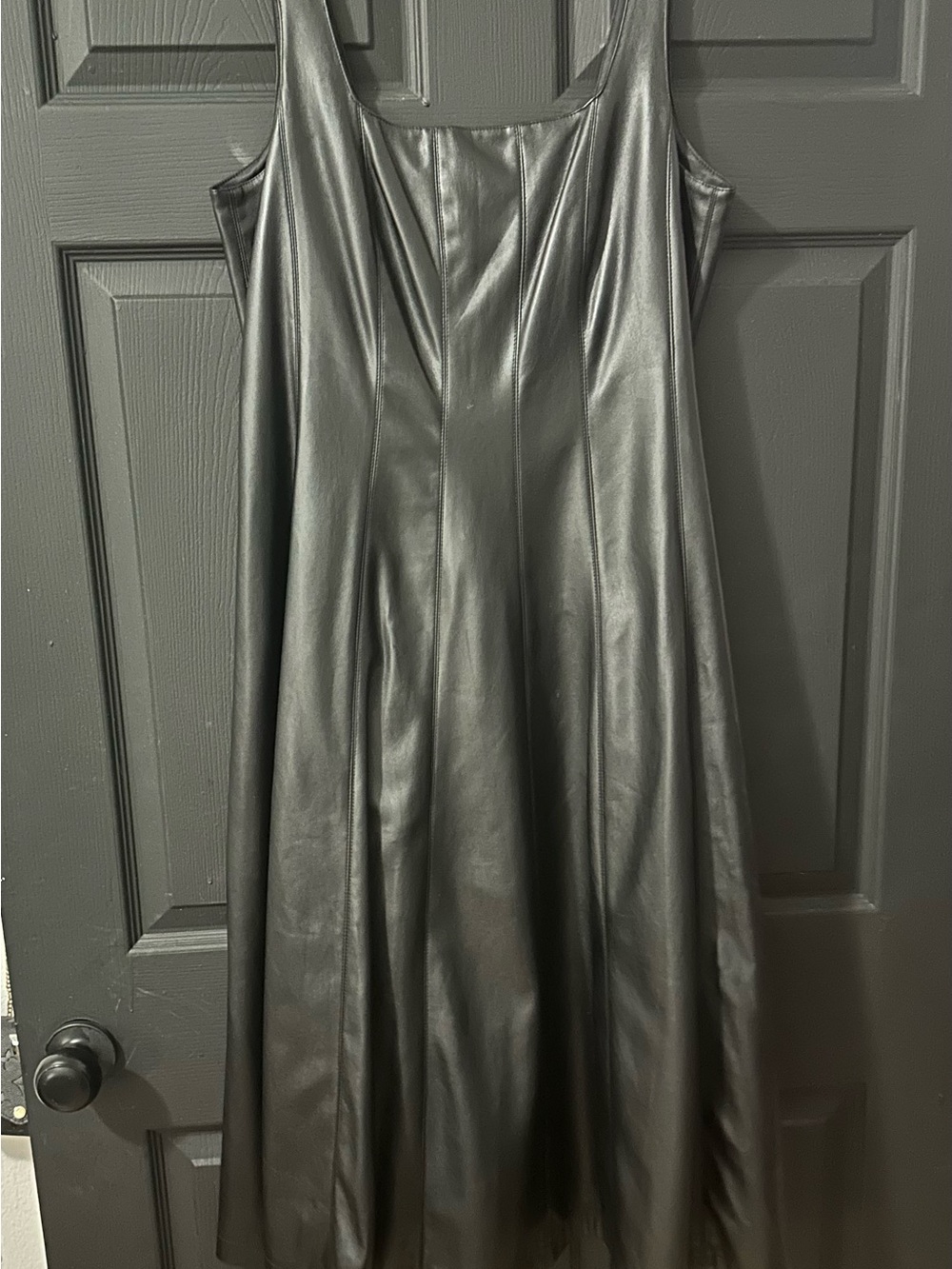 Sleeveless Black Vegan Leather A-Line Dress
